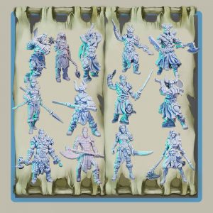 render of all thirteen 28mm barbarian miniatures