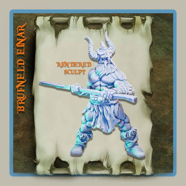render of 28mm miniature barbarian Brufneld Einar
