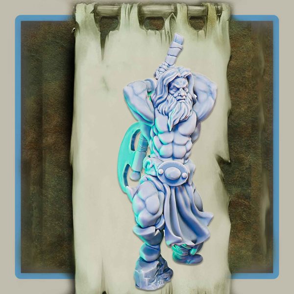 render of 28mm miniature barbarian Tillgrom