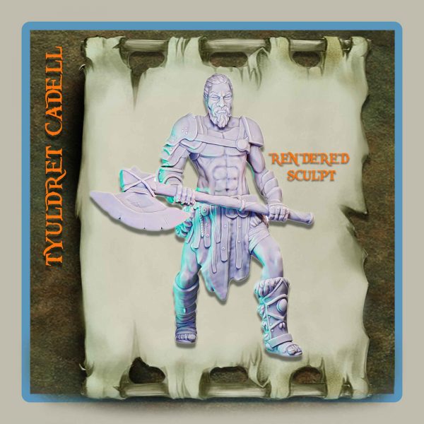 render of 28mm miniature barbarian Tyuldret Cadell