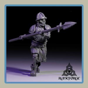 render of 28mm miniature undead armored skeleton with 2 handed spear