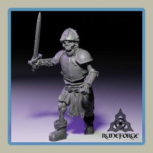 render of 28mm miniature undead armored skeleton with sword
