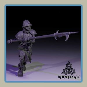 render of 28mm miniature undead armored skeleton with billhook