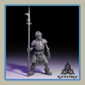 render of 28mm miniature undead armored skeleton with billhook