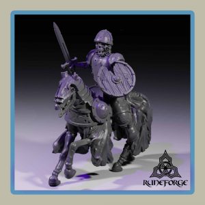 render of 28mm miniature skeleton undead cavalry bucking