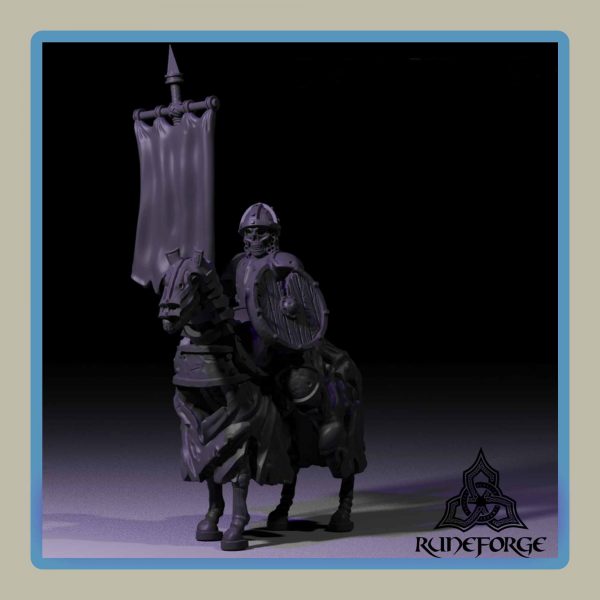 render of 28mm miniature skeleton undead cavalry stationary