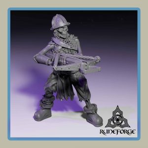 render of 28mm miniature undead armored skeleton with crossbow shooting