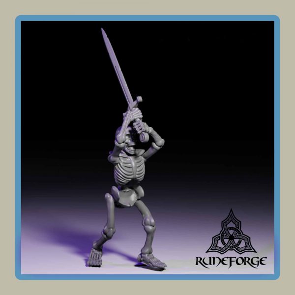 render of 28mm miniature undead unarmored skeleton with 2h sword