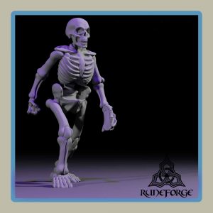 render of 28mm miniature undead unarmored skeleton walking