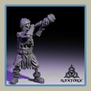 render of 28mm miniature undead armored skeleton with horn