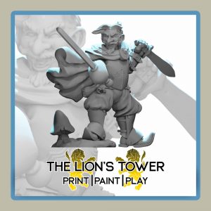 render of 32mm miniature gnome fighter with rapier and dagger