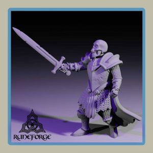 render of 28mm miniature undead armored skeleton officer commanding