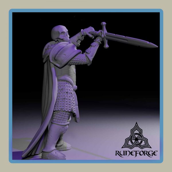 render of 28mm miniature undead armored skeleton officer guarding