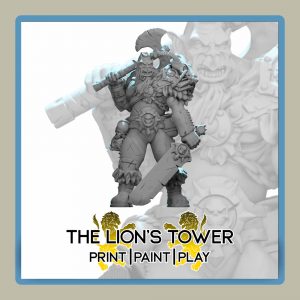 render of 32mm miniature Rurbag Drakegnasher - Orc Barbarian