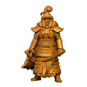 render of 32mm scale model Genghis Khan miniature