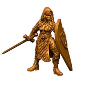 render of 32mm scale model female templar warrior