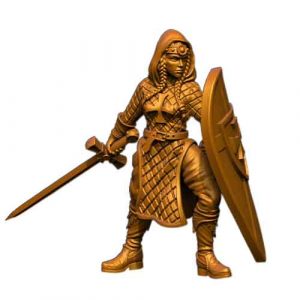 render of 32mm scale model female templar warrior