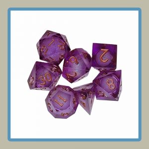 rpg dice in magenta with liquid core