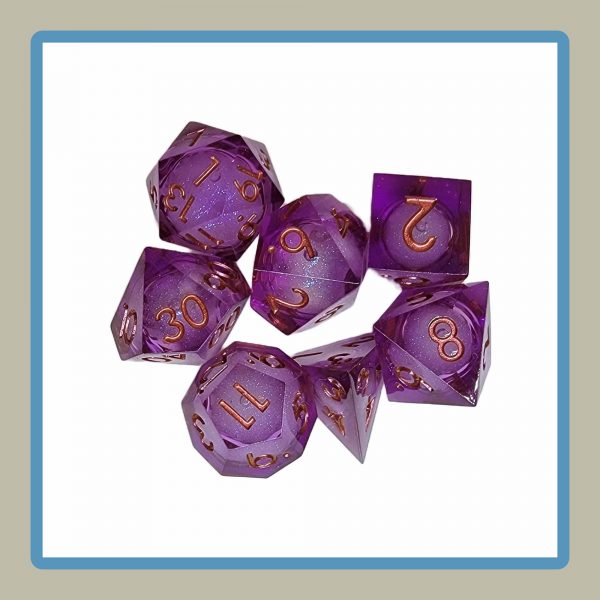 rpg dice in magenta with liquid core