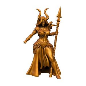 miniature figure of Dalia, a horned female fantasy warrior holding a spear, standing in a combat pose.