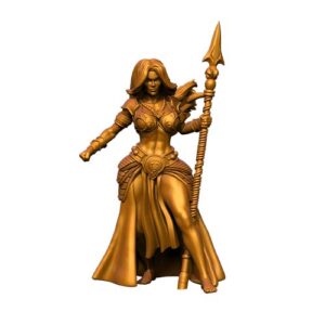 miniature figure of Dalia, a human female fantasy warrior holding a spear and wearing battle armor.