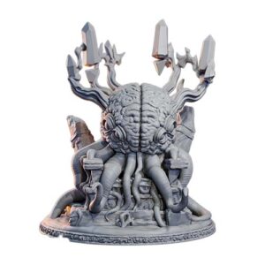 A highly detailed 32mm scale resin miniature Elder Brain boss monster. Includes a 100mm textured base featuring a throne. Part of the Lava Forge collection.
